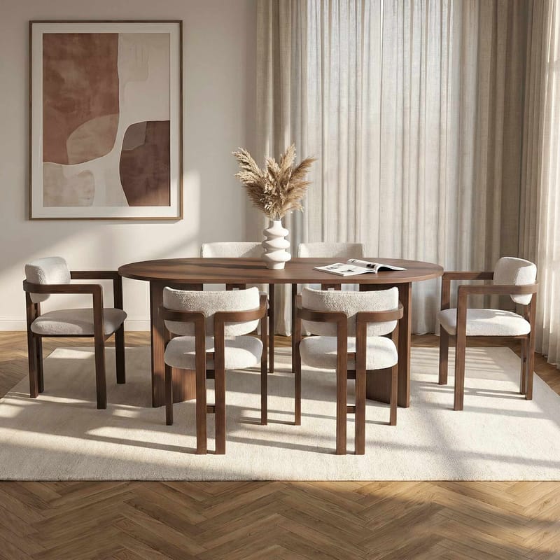 Dano Ruokapöytä 180 cm ja 6 Bonavista Tuolia - Milano Walnut, Dark Walnut, White - Huonekalut - Pöytä & ruokailuryhmä - Ruokailuryhmä
