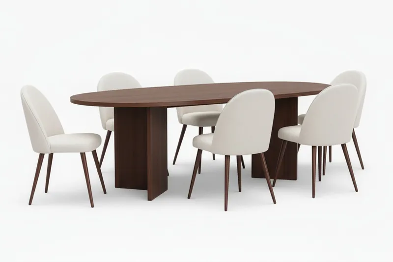 Dano Ruokapöytä 180 cm ja 6 Nibe Plus Ruokatuolia, Valkoinen/Ruskea