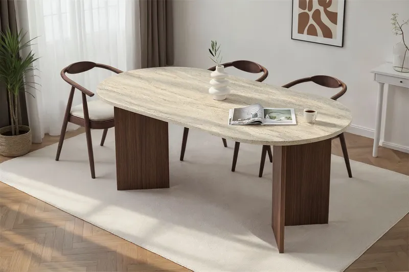 Dano Ruokapöytä 180 cm - Travertiin ja pähkinä - Huonekalut - Pöytä & ruokailuryhmä - Ruokapöydät & keittiön pöydät