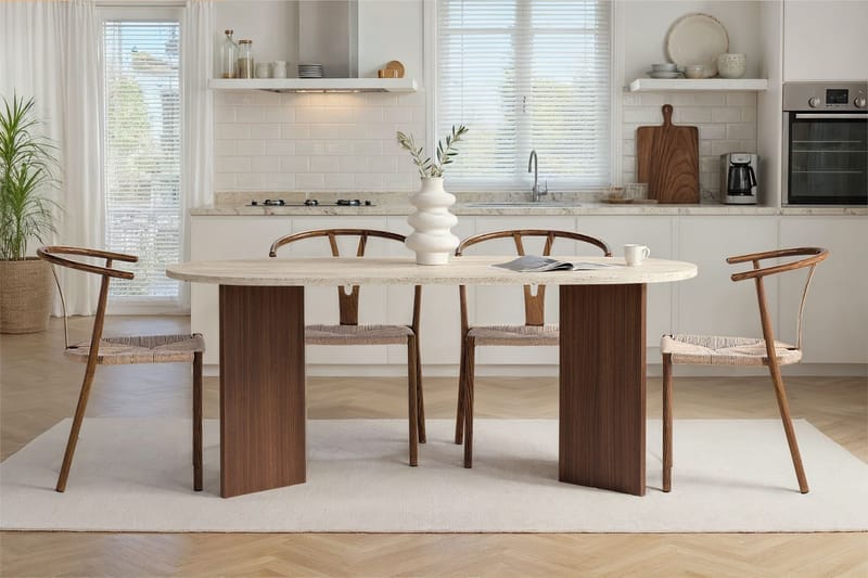 Dano Ruokapöytä 180 cm - Travertiin ja pähkinä - Huonekalut - Pöytä & ruokailuryhmä - Ruokapöydät & keittiön pöydät