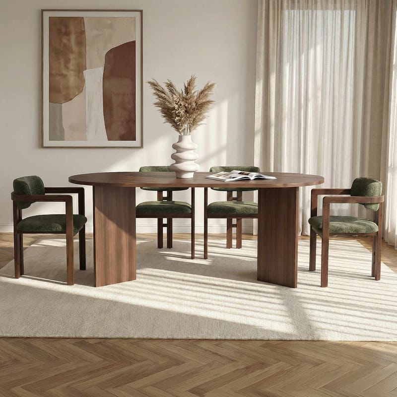 Dano ruokapöytä- ja tuolisetti 180x75x90 cm 5 osaa - Milano Walnut, Dark Walnut, Vihreä - Huonekalut - Pöytä & ruokailuryhmä - Ruokailuryhmä