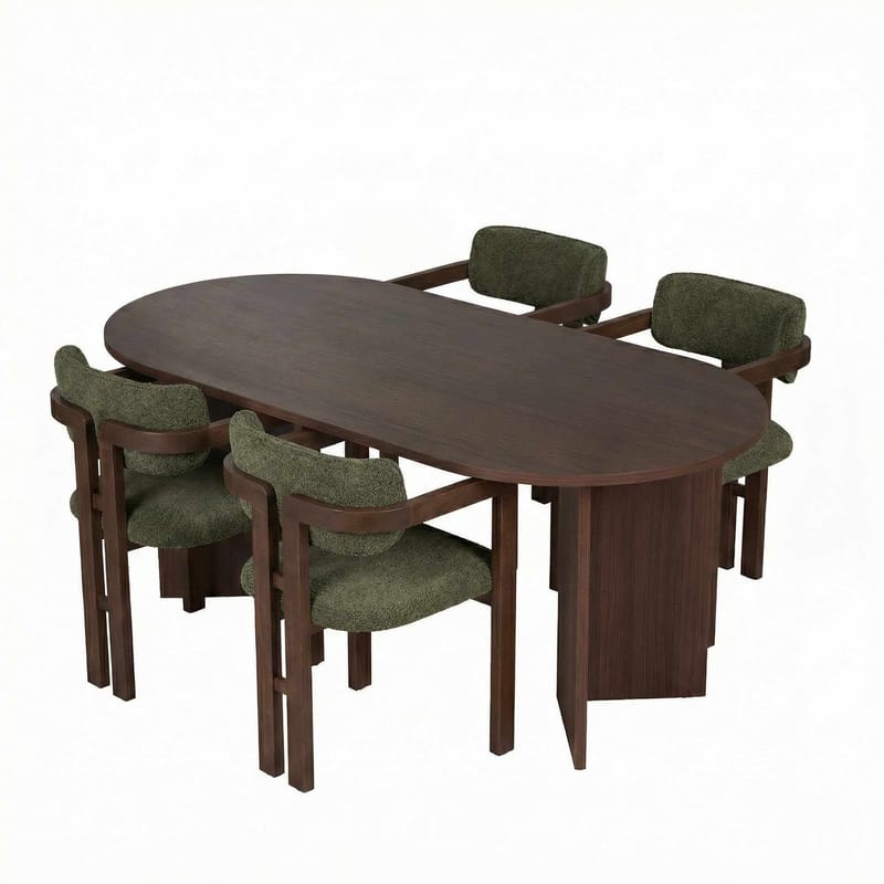 Dano ruokapöytä- ja tuolisetti 180x75x90 cm 5 osaa, Milano Walnut, Dark Walnut, Vihreä