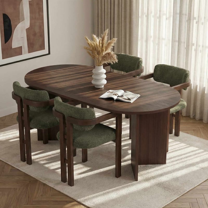 Dano ruokapöytä- ja tuolisetti 180x75x90 cm 5 osaa - Milano Walnut, Dark Walnut, Vihreä - Huonekalut - Pöytä & ruokailuryhmä - Ruokailuryhmä