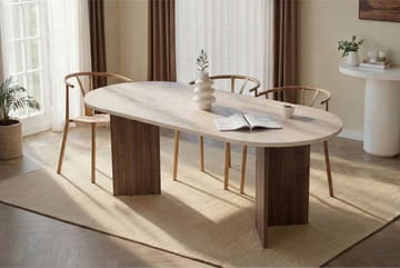 Dano Ruokapöytä Soikea 200 cm - Travertine Walnut - Huonekalut - Pöytä & ruokailuryhmä - Ruokapöydät & keittiön pöydät