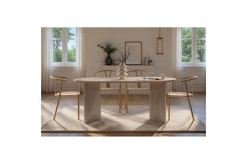 Dano soikea ruokapöytä 180x90 cm travertiinin näköisellä pinnalla - Beige - Huonekalut - Pöytä & ruokailuryhmä - Ruokapöydät & keittiön pöydät