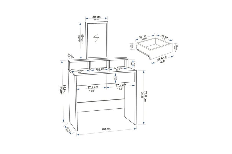 Dasina Kampauspöytä 80 cm - Valkoinen - Huonekalut - Pöytä & ruokailuryhmä - Meikki- & kampauspöydät