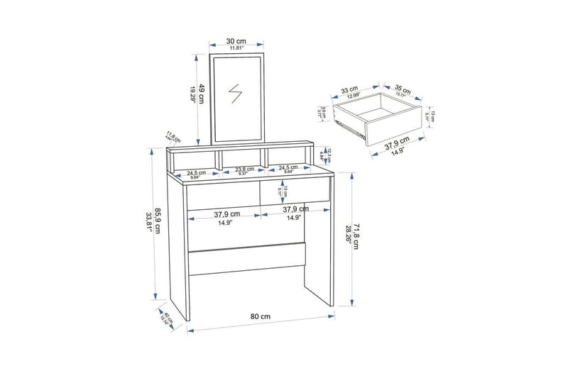 Dasina Kampauspöytä 80 cm - Valkoinen - Huonekalut - Pöytä & ruokailuryhmä - Meikki- & kampauspöydät