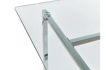 Davson suorakulmainen ruokapöytä 160 cm lasilevyllä ja metallinen ulkonäkö - Läpinäkyvä - Huonekalut - Pöytä & ruokailuryhmä - Ruokapöydät & keittiön pöydät
