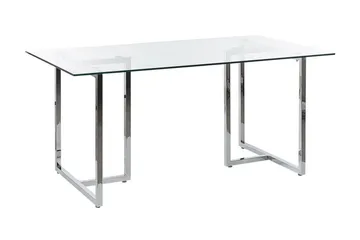 Davson suorakulmainen ruokapöytä 160 cm lasilevyllä ja metallinen ulkonäkö - Läpinäkyvä - Huonekalut - Pöytä & ruokailuryhmä - Ruokapöydät & keittiön pöydät