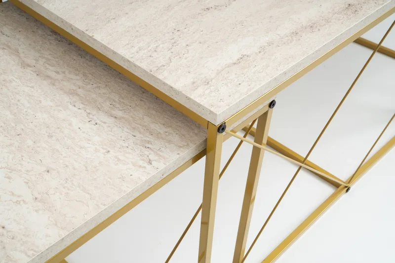 Defneia Sohvapöytä 100 cm - Kulta/Marmori - Huonekalut - Pöytä & ruokailuryhmä - Apupöytä & sivupöytä - Sarjapöytä