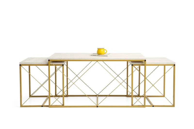 Defneia Sohvapöytä 100 cm - Kulta/Marmori - Huonekalut - Pöytä & ruokailuryhmä - Apupöytä & sivupöytä - Sarjapöytä