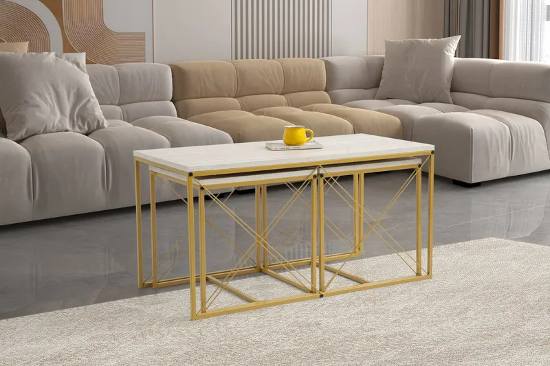 Defneia Sohvapöytä 100 cm - Kulta/Marmori - Huonekalut - Pöytä & ruokailuryhmä - Apupöytä & sivupöytä - Sarjapöytä