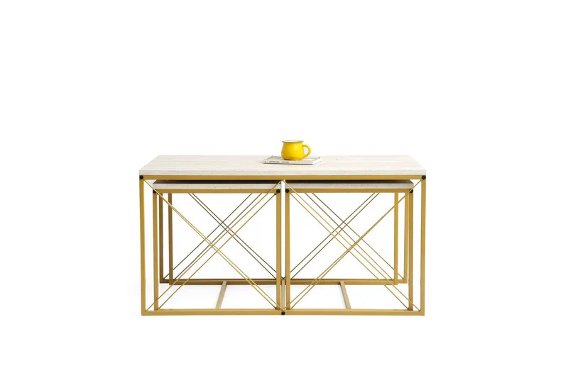 Defneia Sohvapöytä 100 cm - Kulta/Marmori - Huonekalut - Pöytä & ruokailuryhmä - Apupöytä & sivupöytä - Sarjapöytä
