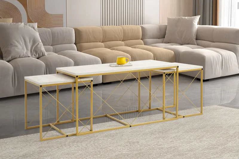 Defneia Sohvapöytä 100 cm - Kulta/Marmori - Huonekalut - Pöytä & ruokailuryhmä - Apupöytä & sivupöytä - Sarjapöytä