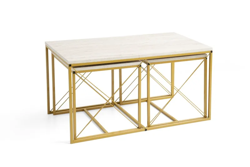 Defneia Sohvapöytä 100 cm - Kulta/Marmori - Huonekalut - Pöytä & ruokailuryhmä - Apupöytä & sivupöytä - Sarjapöytä