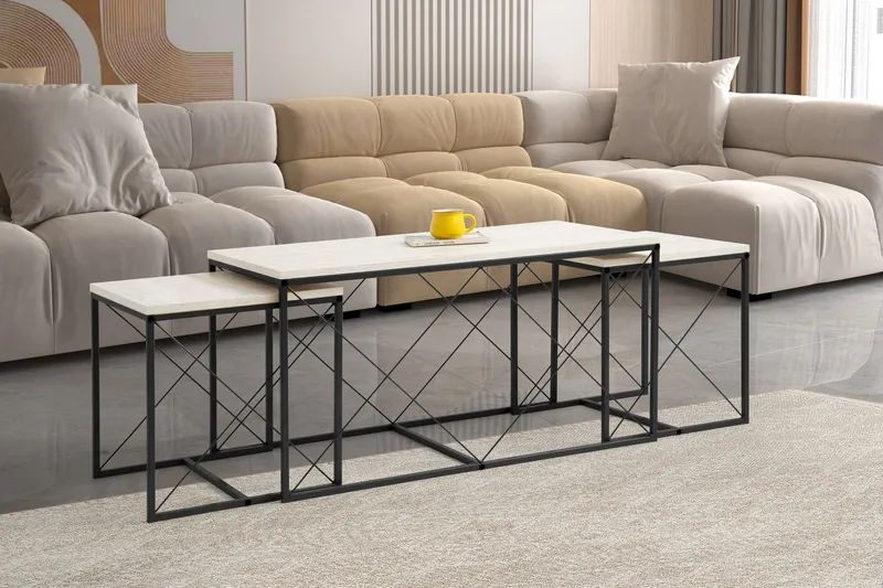 Defneia Sohvapöytä 100 cm - Musta/Marmori - Huonekalut - Pöytä & ruokailuryhmä - Apupöytä & sivupöytä - Sarjapöytä