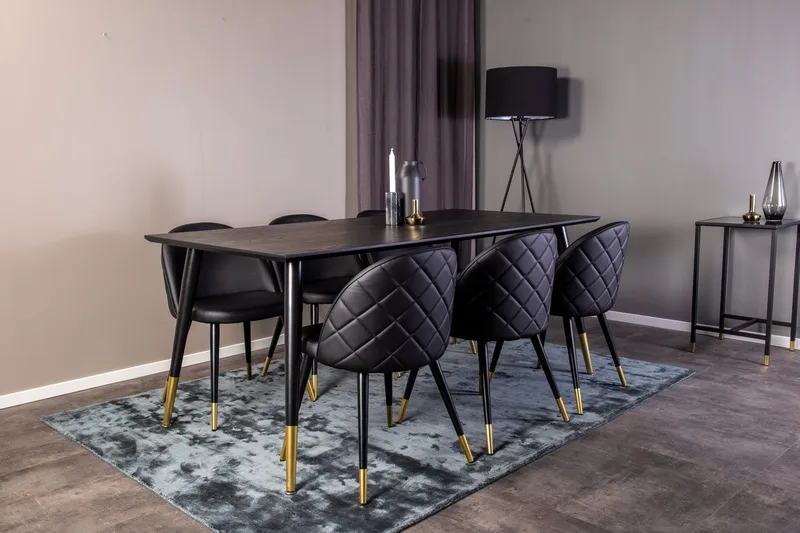 Dipp-ruokapöytä 180 cm ja 6 Velvet Deluxe -ruokatuolia