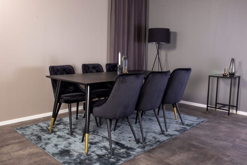 Dipp-ruokapöytä 180 cm ja 6 Velvet Deluxe -samettituolia