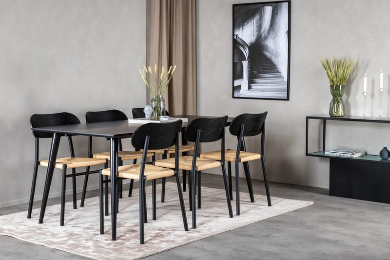 Dipp-ruokapöytä 180 cm ja 6 Polly-ruokatuolia