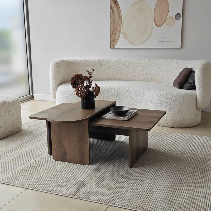 Djarhint Sohvapöytäsarja 82 cm - Pronssi ja pähkinä - Huonekalut - Pöytä & ruokailuryhmä - Sohvapöytä