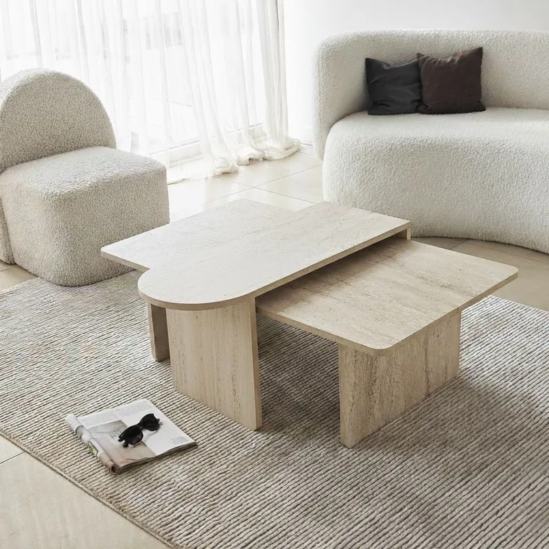 Djarhint Sohvapöytäsarja 82 cm - Pronssi ja travertiini - Huonekalut - Pöytä & ruokailuryhmä - Sohvapöytä