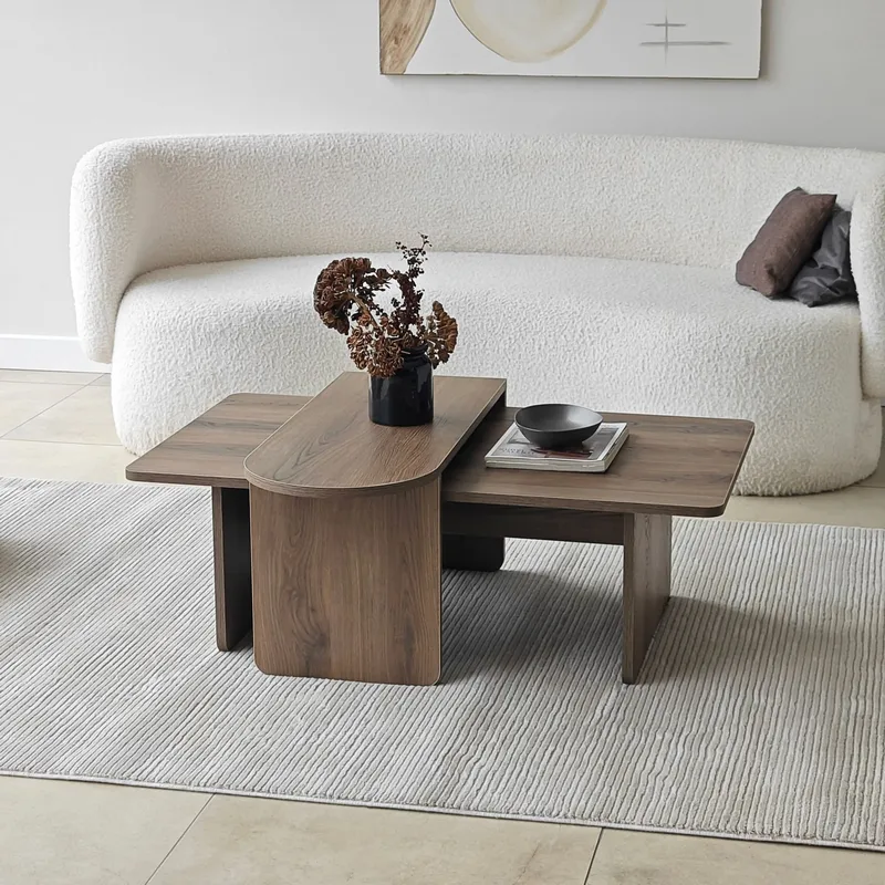 Djarhint Sohvapöytäsarja 82 cm - Pronssi ja pähkinä - Huonekalut - Pöytä & ruokailuryhmä - Sohvapöytä