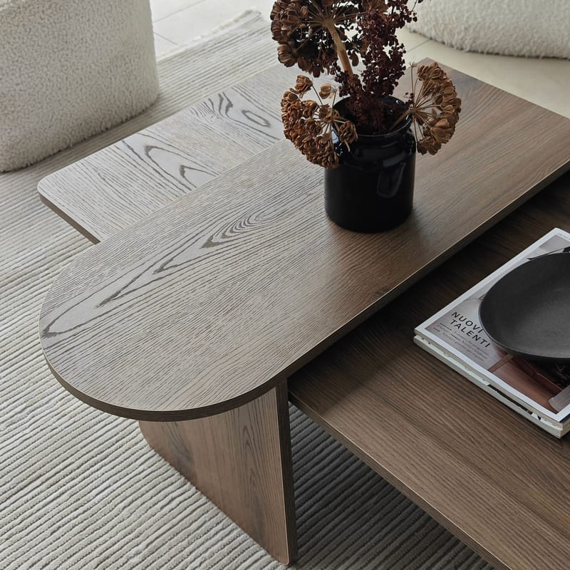 Djarhint Sohvapöytäsarja 82 cm - Pronssi ja pähkinä - Huonekalut - Pöytä & ruokailuryhmä - Sohvapöytä