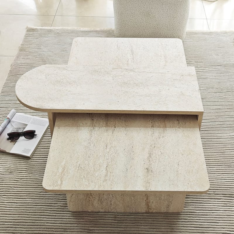 Djarhint Sohvapöytäsarja 82 cm - Pronssi ja travertiini - Huonekalut - Pöytä & ruokailuryhmä - Sohvapöytä