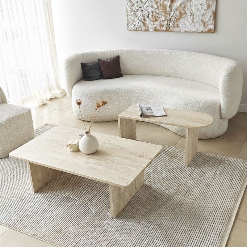 Djarhint Sohvapöytäsarja 82 cm - Pronssi ja travertiini - Huonekalut - Pöytä & ruokailuryhmä - Sohvapöytä