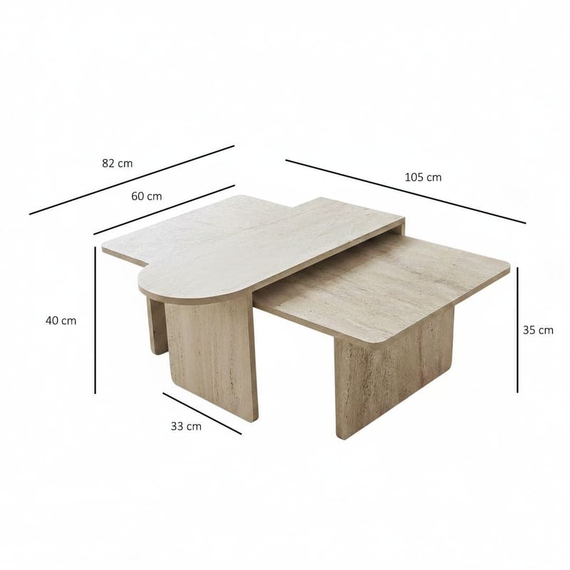 Djarhint Sohvapöytäsarja 82 cm - Pronssi ja travertiini - Huonekalut - Pöytä & ruokailuryhmä - Sohvapöytä