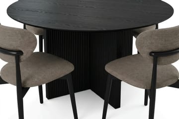 Edda-ruokailuryhmä, pyöreä 150 cm, musta, 6 Molly-ruokatuolia - Mustaksi petsattu tammi - Huonekalut - Pöytä & ruokailuryhmä - Ruokailuryhmä