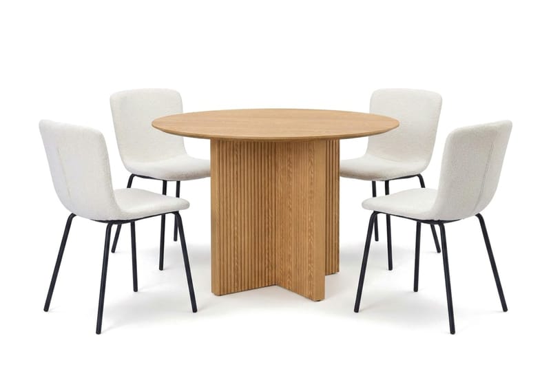 Edda-ruokailuryhmä, pyöreä 110 cm, tammi, 4 Katy-ruokatuolia, Tammi