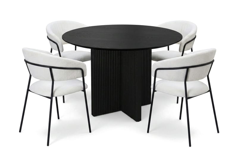 Edda-ruokailuryhmä, pyöreä 110 cm, musta, 4 Karol-ruokatuolia, Musta