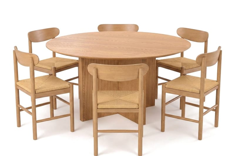 Edda-ruokailuryhmä, pyöreä 150 cm, tammi, 6 Malte-ruokailutuolia, Tammi