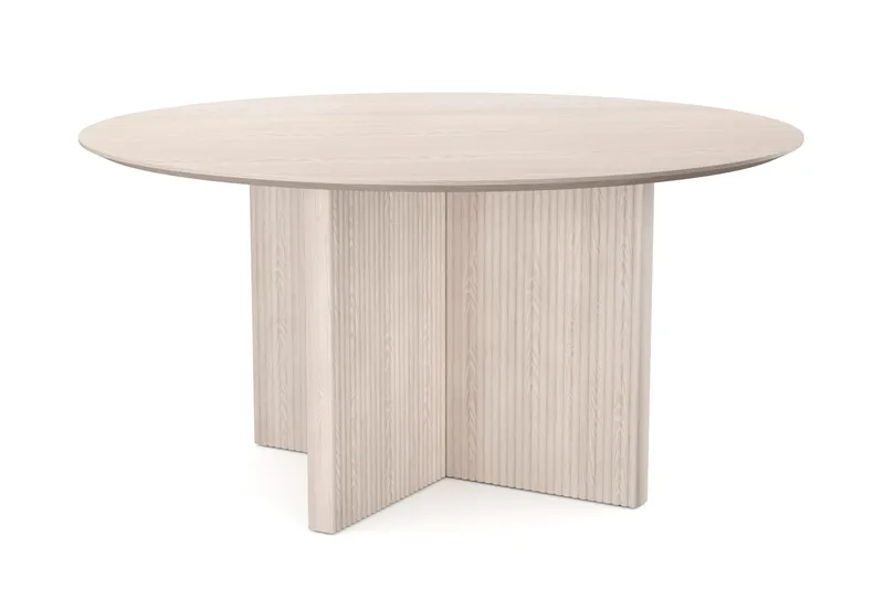 Edda Pyöreä Ruokapöytä 150 cm Viilu, Valkolaserattu