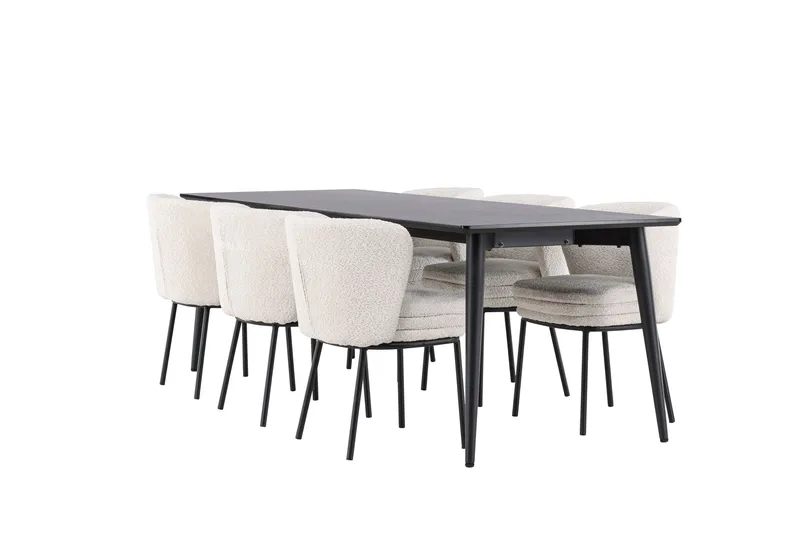 Ellis Ruokailuryhmä 230 cm Suorakulmainen jossa 6 Agnes tuolia, Musta/Valkoinen