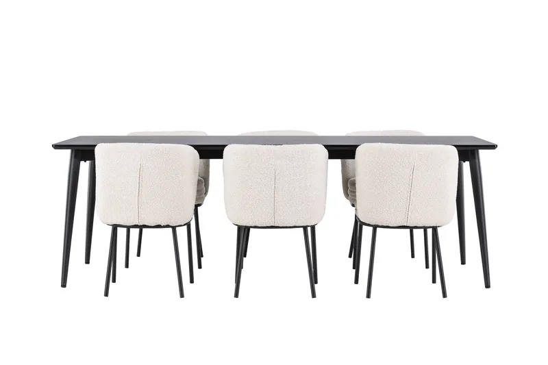 Ellis Ruokailuryhmä 230 cm Suorakulmainen jossa 6 Agnes tuolia - Musta/Valkoinen - Huonekalut - Pöytä & ruokailuryhmä - Ruokailuryhmä