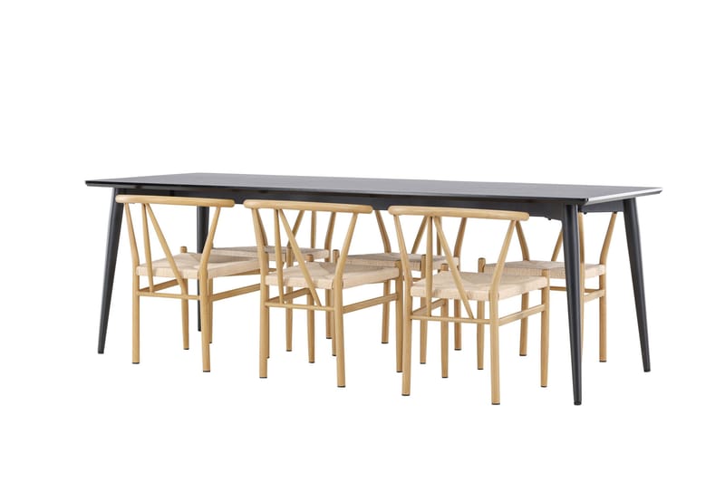 Ellis Ruokailuryhmä 230 cm Suorakulmainen jossa 6 Alfons tuolia - Musta/Beige - Huonekalut - Pöytä & ruokailuryhmä - Ruokailuryhmä