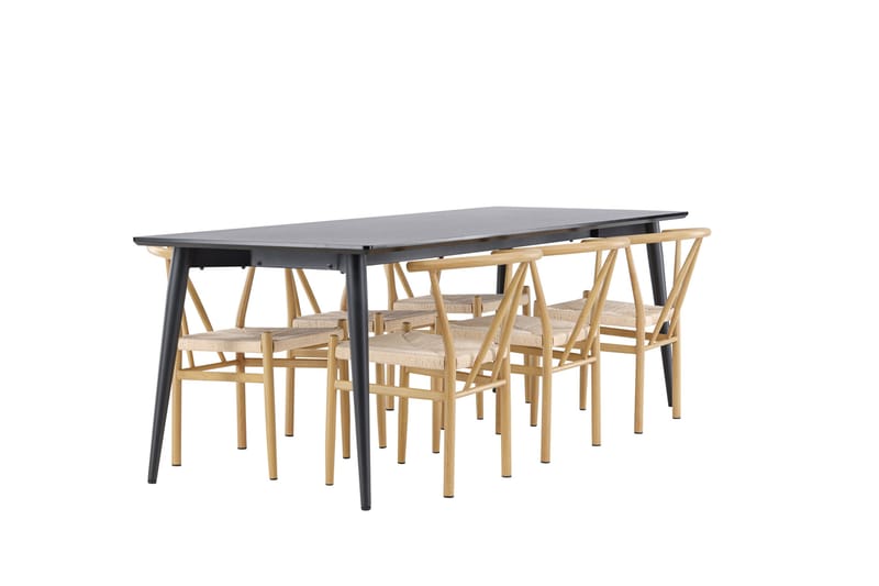 Ellis Ruokailuryhmä 230 cm Suorakulmainen jossa 6 Alfons tuolia - Musta/Beige - Huonekalut - Pöytä & ruokailuryhmä - Ruokailuryhmä