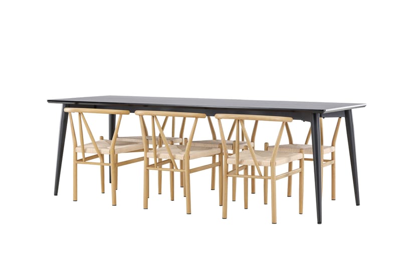 Ellis Ruokailuryhmä 230 cm Suorakulmainen jossa 6 Alfons tuolia - Musta/Beige - Huonekalut - Pöytä & ruokailuryhmä - Ruokailuryhmä