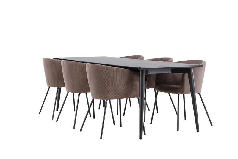 Ellis Ruokailuryhmä 230 cm Suorakulmainen jossa 6 Berit tuolia, Musta/Ruskea