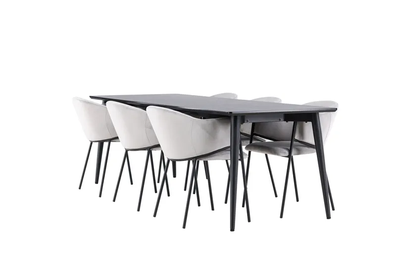 Ellis Ruokailuryhmä 230 cm Suorakulmainen jossa 6 Evelina tuolia, Musta/Harmaa