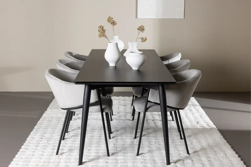 Ellis Ruokailuryhmä 230 cm Suorakulmainen jossa 6 Evelina tuolia - Musta/Harmaa - Huonekalut - Pöytä & ruokailuryhmä - Ruokailuryhmä
