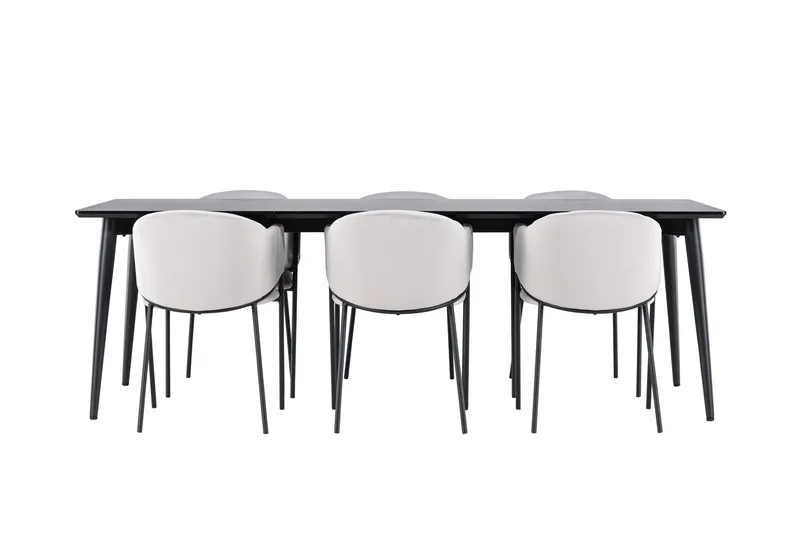 Ellis Ruokailuryhmä 230 cm Suorakulmainen jossa 6 Evelina tuolia - Musta/Harmaa - Huonekalut - Pöytä & ruokailuryhmä - Ruokailuryhmä