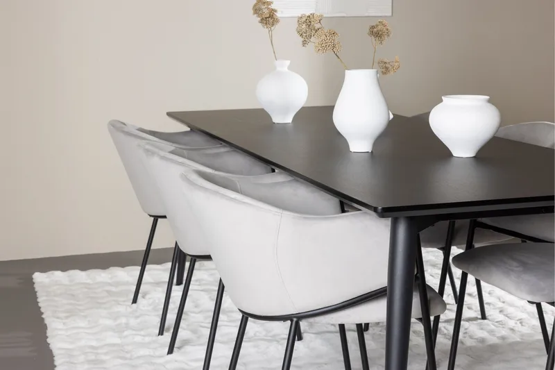 Ellis Ruokailuryhmä 230 cm Suorakulmainen jossa 6 Evelina tuolia - Musta/Harmaa - Huonekalut - Pöytä & ruokailuryhmä - Ruokailuryhmä