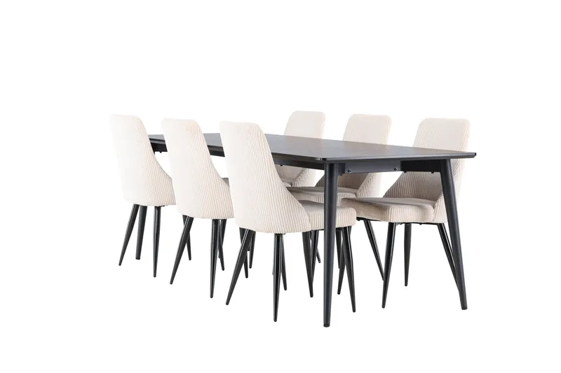 Ellis Ruokailuryhmä 230 cm Suorakulmainen jossa 6 Leone tuolia, Musta/Beige