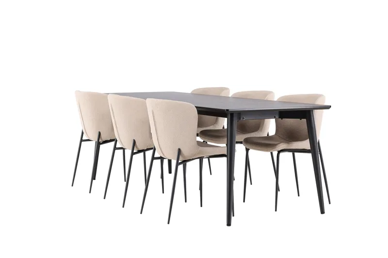 Ellis Ruokailuryhmä 230 cm Suorakulmainen jossa 6 Modesto tuolia, Musta/Beige