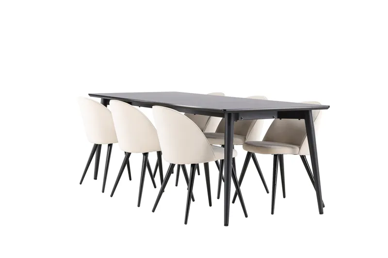 Ellis Ruokailuryhmä 230 cm Suorakulmainen jossa 6 Velvet tuolia, Musta/Beige
