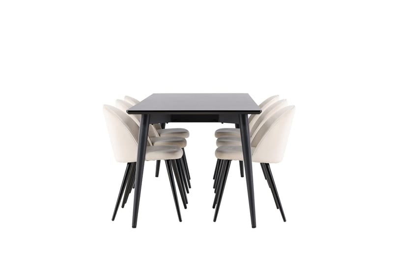 Ellis Ruokailuryhmä 230 cm Suorakulmainen jossa 6 Velvet tuolia - Musta/Beige - Huonekalut - Pöytä & ruokailuryhmä - Ruokailuryhmä