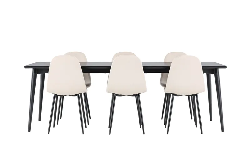 Ellis Ruokailuryhmä 230 cm Suorakulmainen jossa 6 Polar tuolia - Musta/Beige - Huonekalut - Pöytä & ruokailuryhmä - Ruokailuryhmä